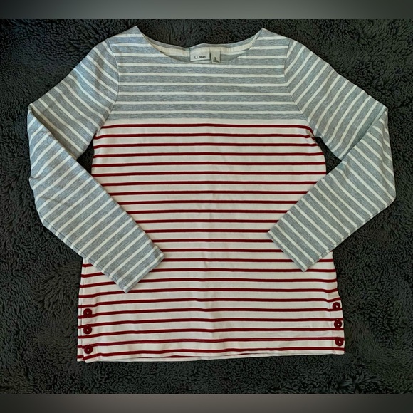 NWOT L.L. BEAN GREY AND RED STRIPED LONG-SLEEVE TOP // SIZE SMALL🤍 - Picture 3 of 5